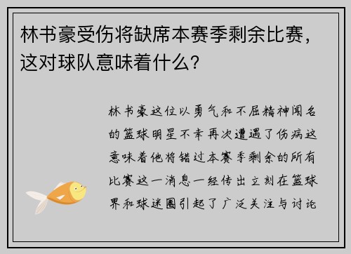 林书豪受伤将缺席本赛季剩余比赛，这对球队意味着什么？
